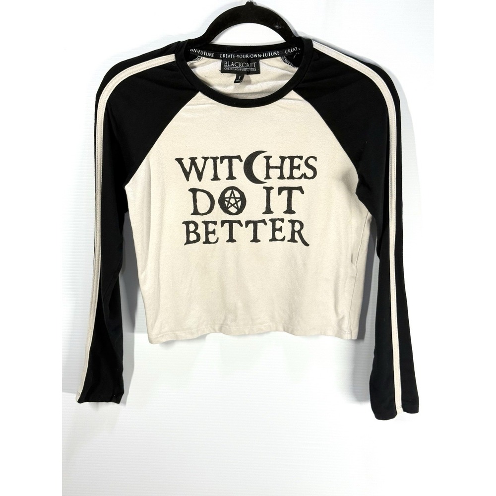 BlackCraft Witches Do It Better Raglan Crop Top Size Small - Long Sleeve Gothic